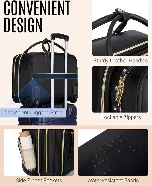 Alt view image 4 of 7 - Rolling Laptop Bag, 17.3 inch Rolling Briefcase for Women, Computer Bag with Wheels, Overnight Roller Bag for Carry on Travel Work Business, Black
