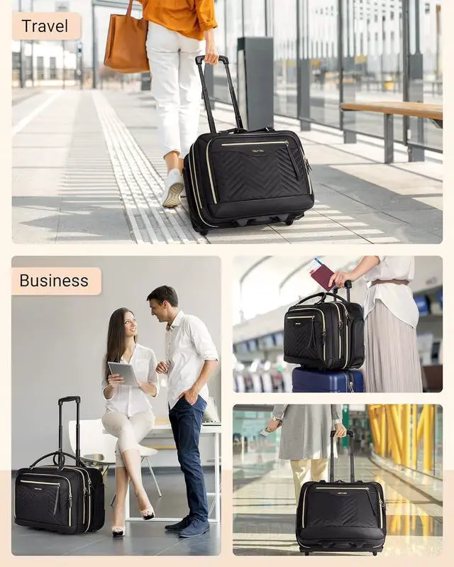 Alt view image 7 of 7 - Rolling Laptop Bag, 17.3 inch Rolling Briefcase for Women, Computer Bag with Wheels, Overnight Roller Bag for Carry on Travel Work Business, Black