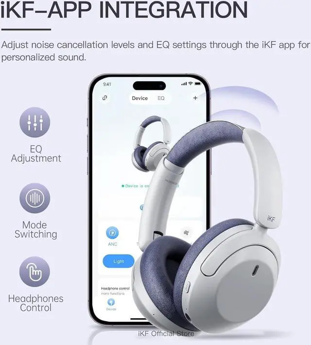 Alt view image 4 of 7 - Active Noise Cancelling HiFi Headphones with Hires, 125H Playtime, Bluetooth, Over-Ear, APP EQ Settings,Comfortable Ear Pads, and Multi-Device Connection Wired Headset for Work/Play(Grey)