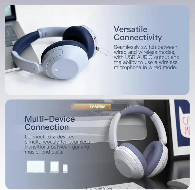 Alt view image 7 of 7 - Active Noise Cancelling HiFi Headphones with Hires, 125H Playtime, Bluetooth, Over-Ear, APP EQ Settings,Comfortable Ear Pads, and Multi-Device Connection Wired Headset for Work/Play(Grey)