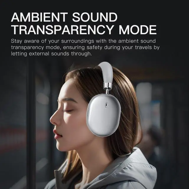 Alt view image 3 of 7 - Adaptive Active Noise Cancelling Headphones, Wired/Wireless Bluetooth 5.4 Headset, 140H Playtime,Transparent Mode, Deep Bass, Multi-Point Connectivity, for Travel, Home Office (Dark Gray)