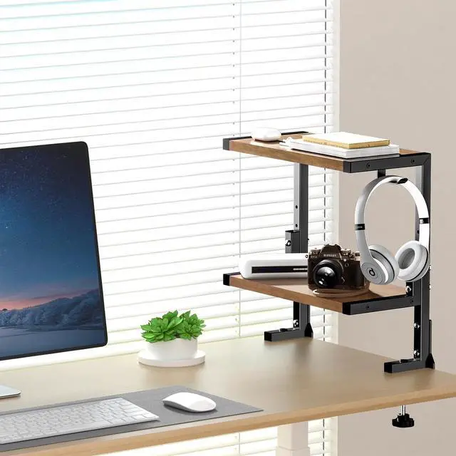 Alt view image 3 of 7 - Desk Shelf Clamp-On Above or Under - 15 inch Clamp Desktop Shelf, Over or Under Table Clamp Shelf, Desk Organizer Shelf for Office Accessories, Gaming Devices