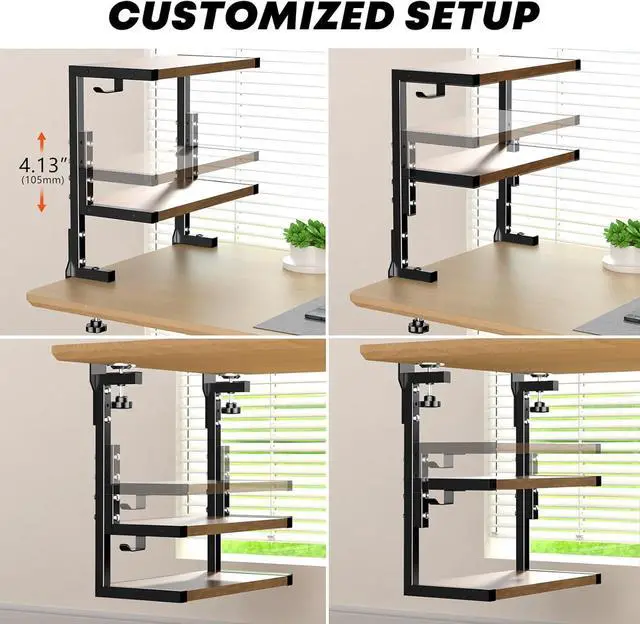 Alt view image 5 of 7 - Desk Shelf Clamp-On Above or Under - 15 inch Clamp Desktop Shelf, Over or Under Table Clamp Shelf, Desk Organizer Shelf for Office Accessories, Gaming Devices