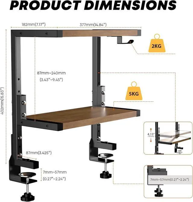 Alt view image 4 of 7 - Desk Shelf Clamp-On Above or Under - 15 inch Clamp Desktop Shelf, Over or Under Table Clamp Shelf, Desk Organizer Shelf for Office Accessories, Gaming Devices