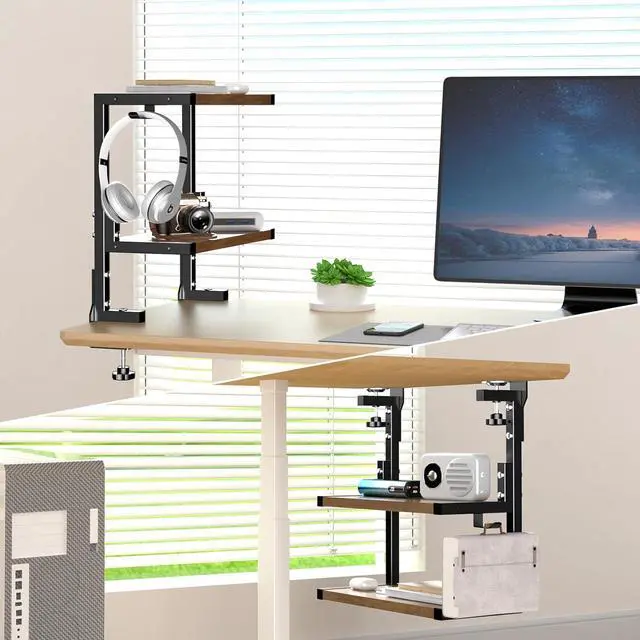Alt view image 2 of 7 - Desk Shelf Clamp-On Above or Under - 15 inch Clamp Desktop Shelf, Over or Under Table Clamp Shelf, Desk Organizer Shelf for Office Accessories, Gaming Devices