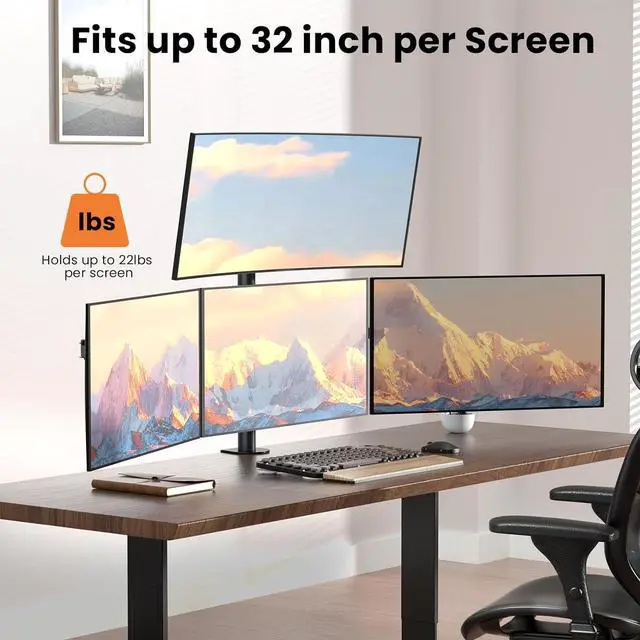 Alt view image 2 of 6 - Quad Monitor Mount for 17-32 Inches - Fully Adjustable Heavy Duty 4 Monitor Mount, 4 Monitor Arm Desk Mount, Max Load 22lbs per Screen, Clamp/Grommet, VESA 75/100mm, Black