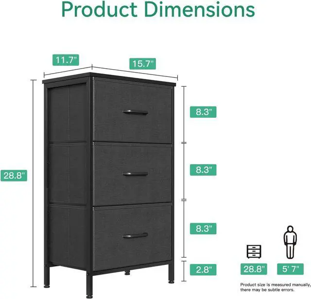 Alt view image 3 of 7 - Dresser for Bedroom Nightstand Small Dresser Chest of Drawers End Table for Living Room, Closet Dresser with 3 Storage Drawers Organizer Clothes, Black