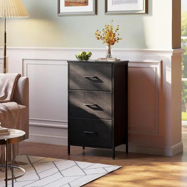 Alt view image 2 of 7 - Dresser for Bedroom Nightstand Small Dresser Chest of Drawers End Table for Living Room, Closet Dresser with 3 Storage Drawers Organizer Clothes, Black