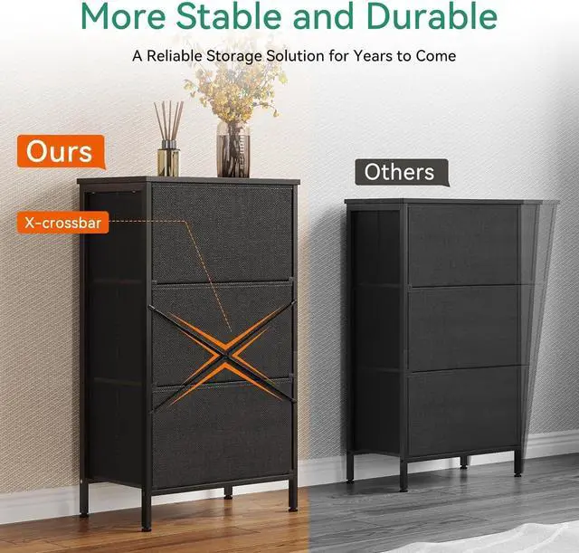 Alt view image 6 of 7 - Dresser for Bedroom Nightstand Small Dresser Chest of Drawers End Table for Living Room, Closet Dresser with 3 Storage Drawers Organizer Clothes, Black
