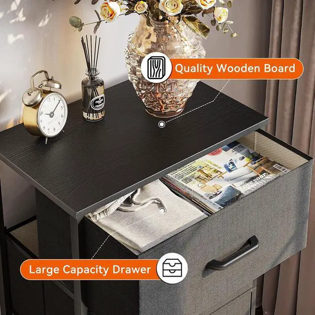 Alt view image 4 of 7 - Dresser for Bedroom Nightstand Small Dresser Chest of Drawers End Table for Living Room, Closet Dresser with 3 Storage Drawers Organizer Clothes, Black