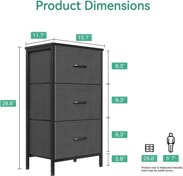 Alt view image 3 of 7 - Dresser for Bedroom Nightstand Small Dresser Chest of Drawers End Table for Living Room, Closet Dresser with 3 Storage Drawers Organizer Clothes, Dark Grey
