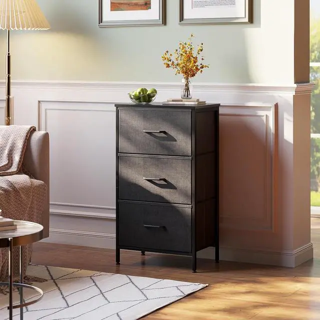 Alt view image 2 of 7 - Dresser for Bedroom Nightstand Small Dresser Chest of Drawers End Table for Living Room, Closet Dresser with 3 Storage Drawers Organizer Clothes, Dark Grey