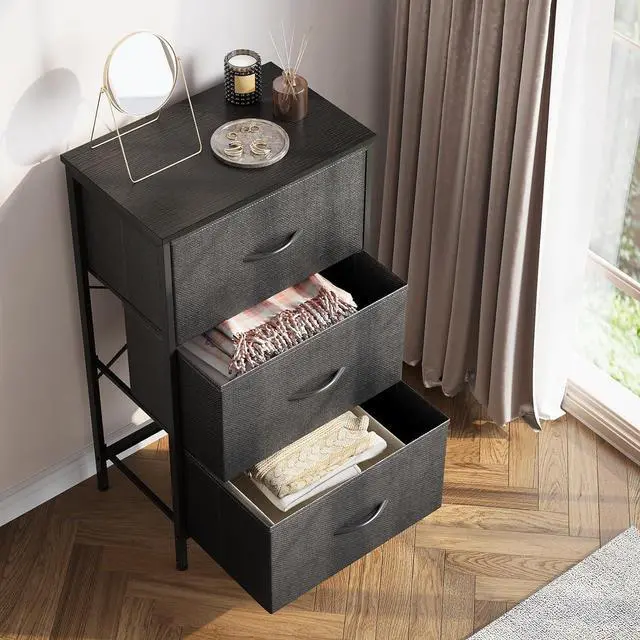 Alt view image 6 of 7 - Dresser for Bedroom Nightstand Small Dresser Chest of Drawers End Table for Living Room, Closet Dresser with 3 Storage Drawers Organizer Clothes, Dark Grey