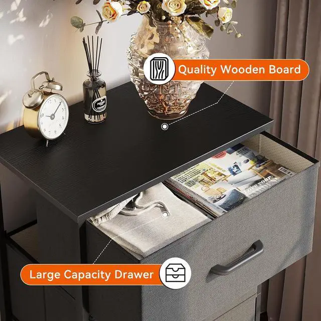 Alt view image 4 of 7 - Dresser for Bedroom Nightstand Small Dresser Chest of Drawers End Table for Living Room, Closet Dresser with 3 Storage Drawers Organizer Clothes, Dark Grey
