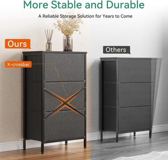 Alt view image 5 of 7 - Dresser for Bedroom Nightstand Small Dresser Chest of Drawers End Table for Living Room, Closet Dresser with 3 Storage Drawers Organizer Clothes, Dark Grey