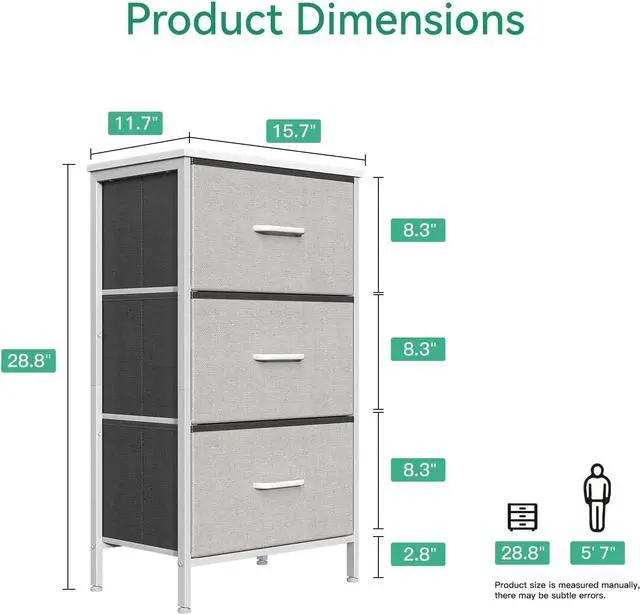 Alt view image 3 of 7 - Dresser for Bedroom Nightstand Small Dresser Chest of Drawers End Table for Living Room, Closet Dresser with 3 Storage Drawers Organizer Clothes, Light Grey