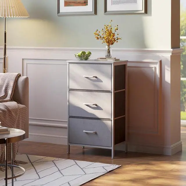 Alt view image 2 of 7 - Dresser for Bedroom Nightstand Small Dresser Chest of Drawers End Table for Living Room, Closet Dresser with 3 Storage Drawers Organizer Clothes, Light Grey