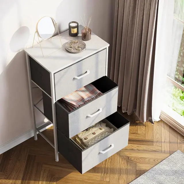 Alt view image 6 of 7 - Dresser for Bedroom Nightstand Small Dresser Chest of Drawers End Table for Living Room, Closet Dresser with 3 Storage Drawers Organizer Clothes, Light Grey