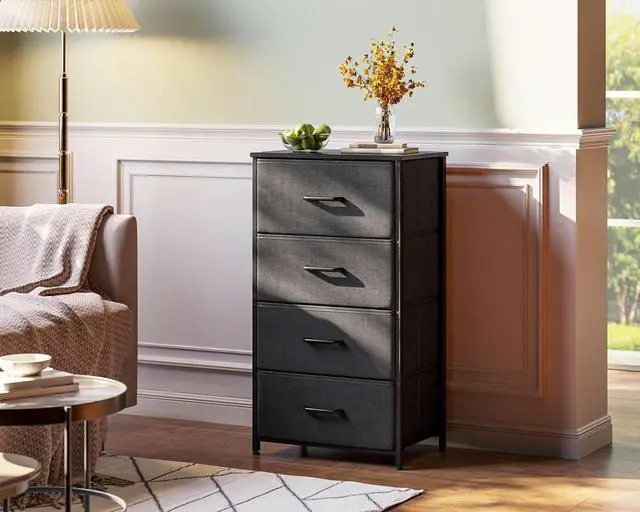 Alt view image 2 of 7 - Dresser for Bedroom with 4 Storage Drawers, Small Dresser Chest of Drawers Fabric Dresser with Sturdy Steel Frame, Dresser for Closet with Wood Top, Dark Grey