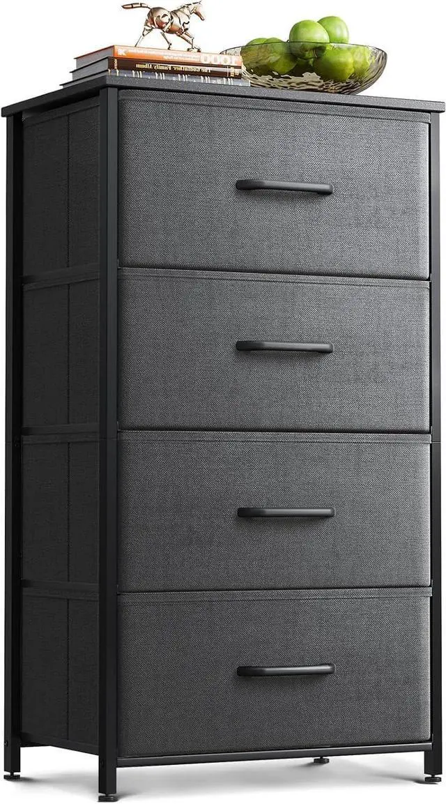 Main image of Dresser for Bedroom with 4 Storage Drawers, Small Dresser Chest of Drawers Fabric Dresser with Sturdy Steel Frame, Dresser for Closet with Wood Top, Dark Grey
