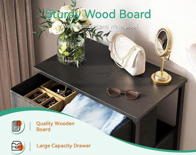 Alt view image 7 of 7 - Dresser for Bedroom with 4 Storage Drawers, Small Dresser Chest of Drawers Fabric Dresser with Sturdy Steel Frame, Dresser for Closet with Wood Top, Dark Grey