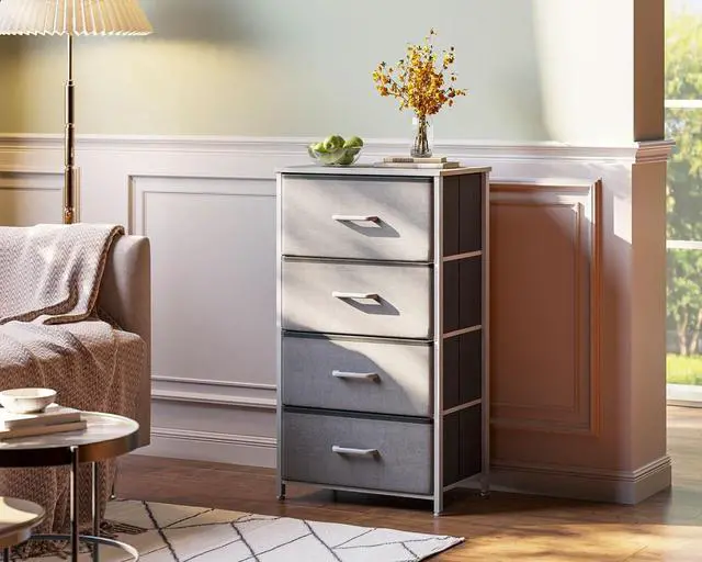 Alt view image 2 of 7 - Dresser for Bedroom with 4 Storage Drawers, Small Dresser Chest of Drawers Fabric Dresser with Sturdy Steel Frame, Dresser for Closet with Wood Top, Light Grey