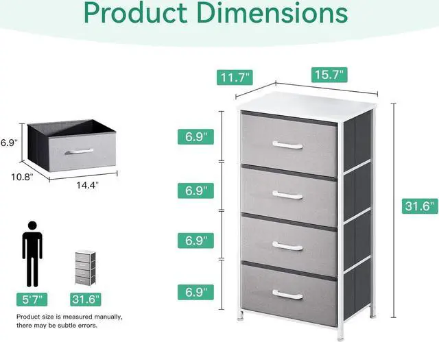 Alt view image 3 of 7 - Dresser for Bedroom with 4 Storage Drawers, Small Dresser Chest of Drawers Fabric Dresser with Sturdy Steel Frame, Dresser for Closet with Wood Top, Light Grey