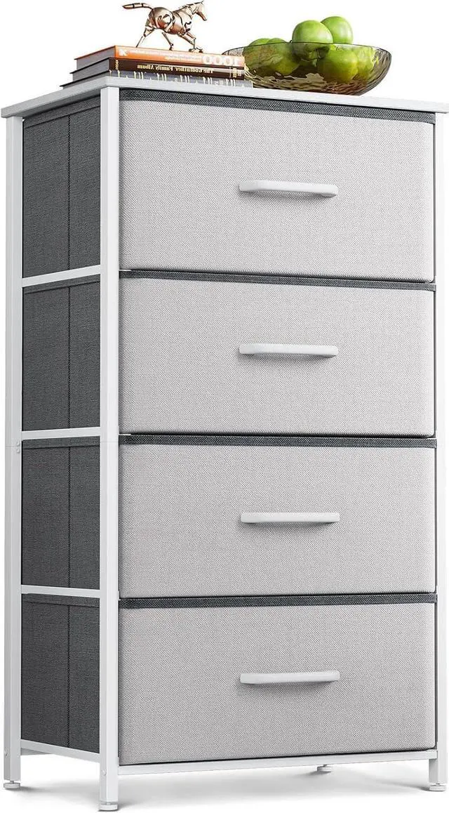 Main image of Dresser for Bedroom with 4 Storage Drawers, Small Dresser Chest of Drawers Fabric Dresser with Sturdy Steel Frame, Dresser for Closet with Wood Top, Light Grey
