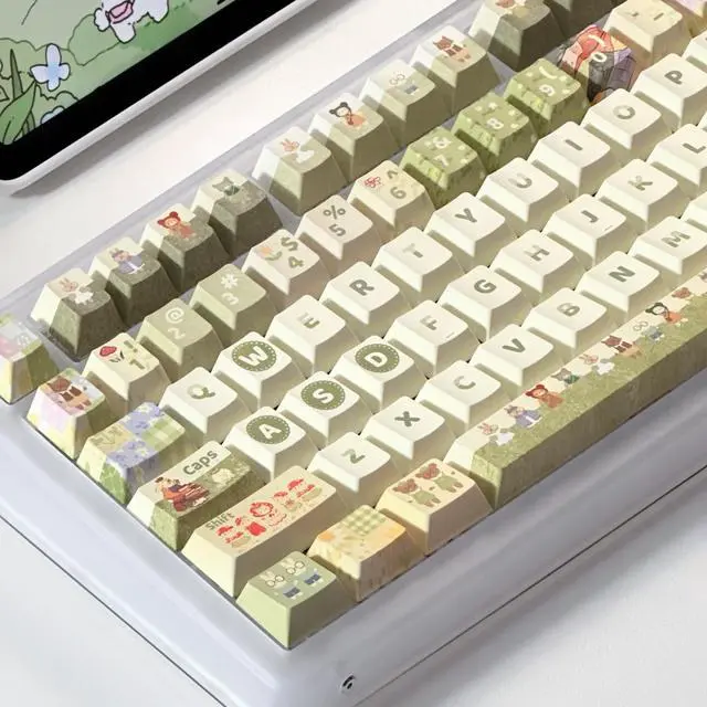 Main image of PBT Keycaps Set Cherry  Profile Cute Round Keycaps 131 Keys Custom Dye-Sublimation Keyboard Keycaps for 60% 65% 70% 75% 100% Cherry Gateron MX Switches Mechanical Keyboards (Keycaps Only)