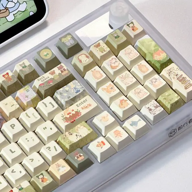 Alt view image 2 of 7 - PBT Keycaps Set Cherry  Profile Cute Round Keycaps 131 Keys Custom Dye-Sublimation Keyboard Keycaps for 60% 65% 70% 75% 100% Cherry Gateron MX Switches Mechanical Keyboards (Keycaps Only)