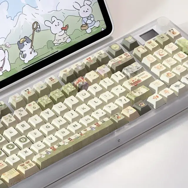 Alt view image 4 of 7 - PBT Keycaps Set Cherry  Profile Cute Round Keycaps 131 Keys Custom Dye-Sublimation Keyboard Keycaps for 60% 65% 70% 75% 100% Cherry Gateron MX Switches Mechanical Keyboards (Keycaps Only)