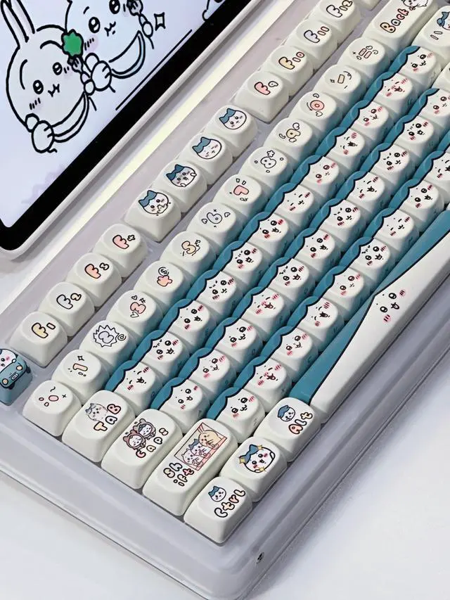 Alt view image 2 of 5 - PBT Keycaps - MOA Keycaps, 131 Keys Chiikawa Usagi Keycaps, Dye-Sublimation Cute Keycaps MOA Profile Kawaii Custom Keycaps for Cherry Gateron MX Switches Mechanical Keyboard (Keycaps Only) - Blue