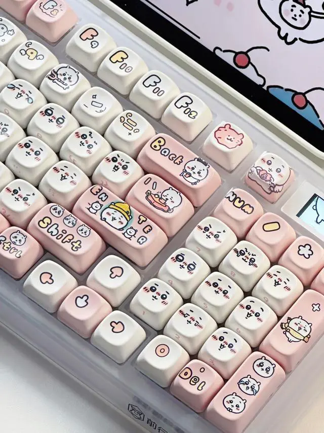 Alt view image 4 of 5 - PBT Keycaps - MOA Keycaps, 131 Keys Chiikawa Usagi Keycaps, Dye-Sublimation Cute Keycaps MOA Profile Kawaii Custom Keycaps for Cherry Gateron MX Switches Mechanical Keyboard (Keycaps Only) Pink