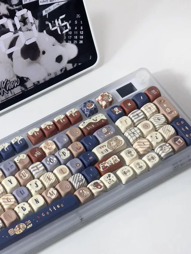 Alt view image 5 of 6 - Coffee Dog - PBT Keycaps Set XOA Profile Cute Round Keycaps 131 Keys Custom Dye-Sublimation Keyboard Keycaps for 60% 65% 70% 75% 100% Cherry Gateron MX Switches Mechanical Keyboards (Keycaps Only)