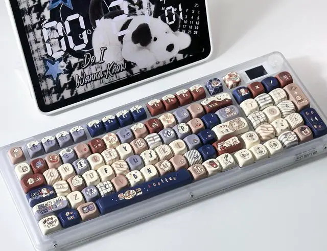 Alt view image 4 of 6 - Coffee Dog - PBT Keycaps Set XOA Profile Cute Round Keycaps 131 Keys Custom Dye-Sublimation Keyboard Keycaps for 60% 65% 70% 75% 100% Cherry Gateron MX Switches Mechanical Keyboards (Keycaps Only)