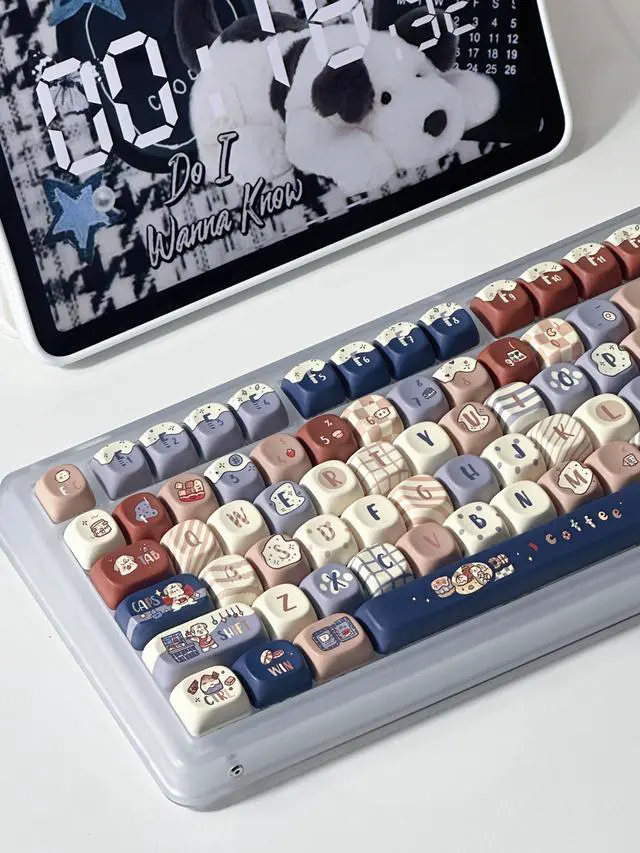Alt view image 2 of 6 - Coffee Dog - PBT Keycaps Set XOA Profile Cute Round Keycaps 131 Keys Custom Dye-Sublimation Keyboard Keycaps for 60% 65% 70% 75% 100% Cherry Gateron MX Switches Mechanical Keyboards (Keycaps Only)