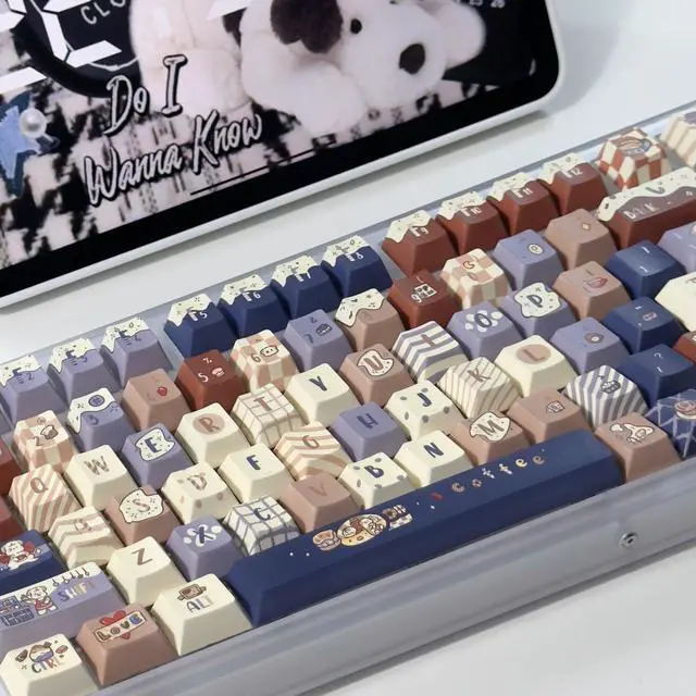 Alt view image 4 of 6 - Coffee Dog - PBT Keycaps Set Cherry Profile Cute Round Keycaps 131 Keys Custom Dye-Sublimation Keyboard Keycaps for 60% 65% 70% 75% 100% Cherry Gateron MX Switches Mechanical Keyboards (Keycaps Only)