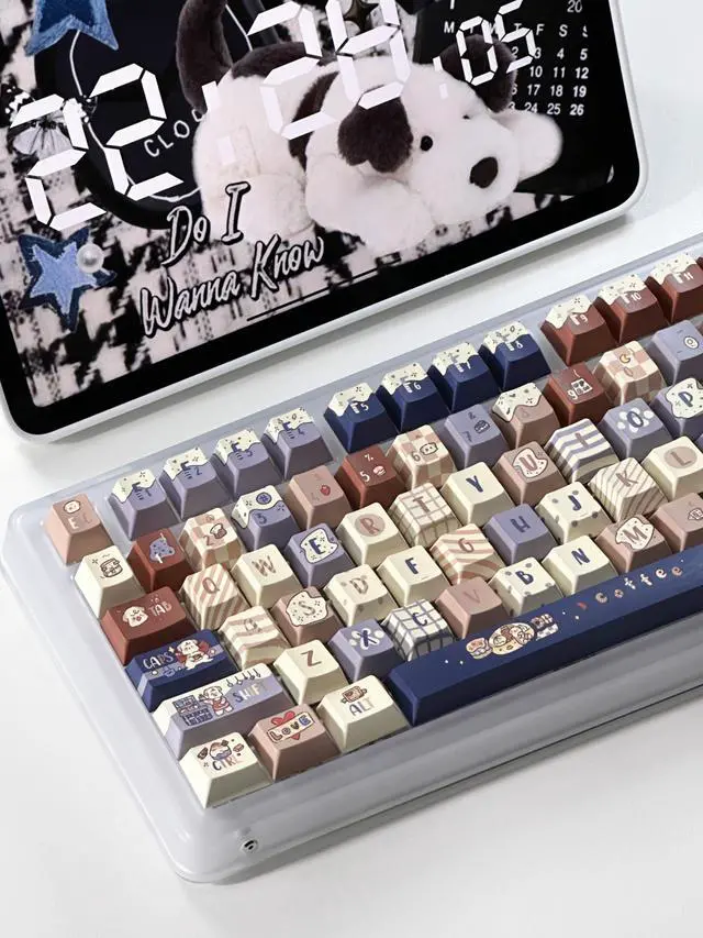 Alt view image 2 of 6 - Coffee Dog - PBT Keycaps Set Cherry Profile Cute Round Keycaps 131 Keys Custom Dye-Sublimation Keyboard Keycaps for 60% 65% 70% 75% 100% Cherry Gateron MX Switches Mechanical Keyboards (Keycaps Only)