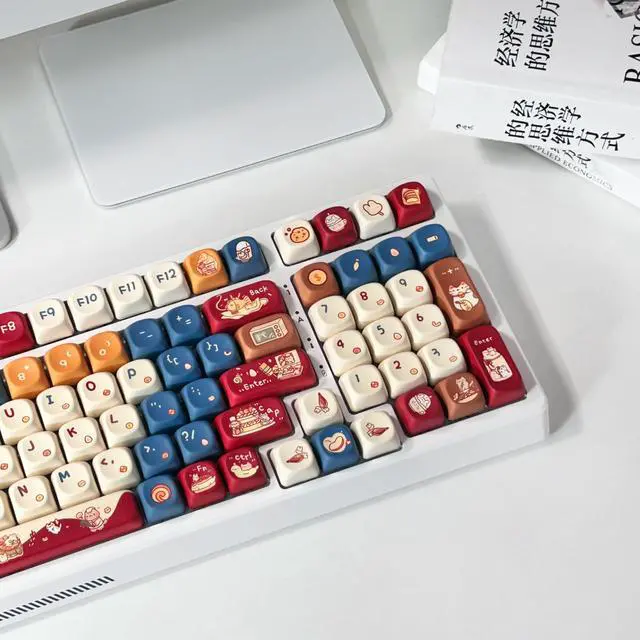 Alt view image 5 of 7 - Meow Kitchen - PBT Keycaps Set XOA Profile Cute Round Keycaps 131 Keys Custom Dye-Sublimation Keyboard Keycaps for 60% 65% 70% 75% 100% Cherry Gateron MX Switches Mechanical Keyboards (Keycaps Only)