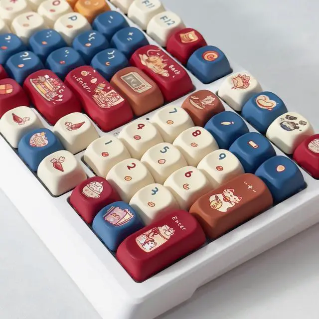 Alt view image 3 of 7 - Meow Kitchen - PBT Keycaps Set XOA Profile Cute Round Keycaps 131 Keys Custom Dye-Sublimation Keyboard Keycaps for 60% 65% 70% 75% 100% Cherry Gateron MX Switches Mechanical Keyboards (Keycaps Only)