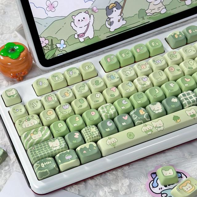Alt view image 4 of 7 - Matcha Rabbit - PBT Keycaps Set XOA Profile Cute Round Keycaps 131 Keys Custom Dye-Sublimation Keyboard Keycaps for 60% 65% 70% 75% 100% Cherry Gateron MX Switches Mechanical Keyboards (Keycaps Only)