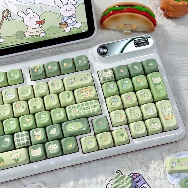 Alt view image 5 of 7 - Matcha Rabbit - PBT Keycaps Set XOA Profile Cute Round Keycaps 131 Keys Custom Dye-Sublimation Keyboard Keycaps for 60% 65% 70% 75% 100% Cherry Gateron MX Switches Mechanical Keyboards (Keycaps Only)