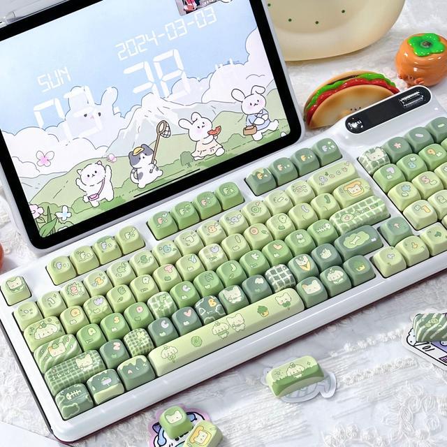 Alt view image 2 of 7 - Matcha Rabbit - PBT Keycaps Set XOA Profile Cute Round Keycaps 131 Keys Custom Dye-Sublimation Keyboard Keycaps for 60% 65% 70% 75% 100% Cherry Gateron MX Switches Mechanical Keyboards (Keycaps Only)