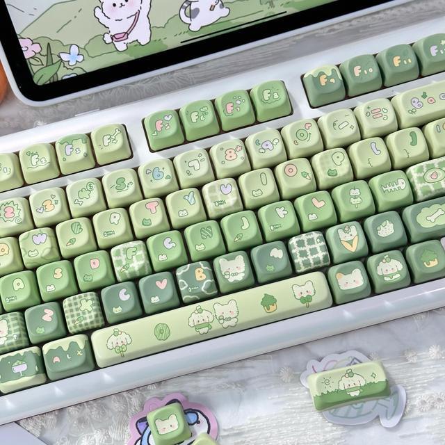 Alt view image 3 of 7 - Matcha Rabbit - PBT Keycaps Set XOA Profile Cute Round Keycaps 131 Keys Custom Dye-Sublimation Keyboard Keycaps for 60% 65% 70% 75% 100% Cherry Gateron MX Switches Mechanical Keyboards (Keycaps Only)