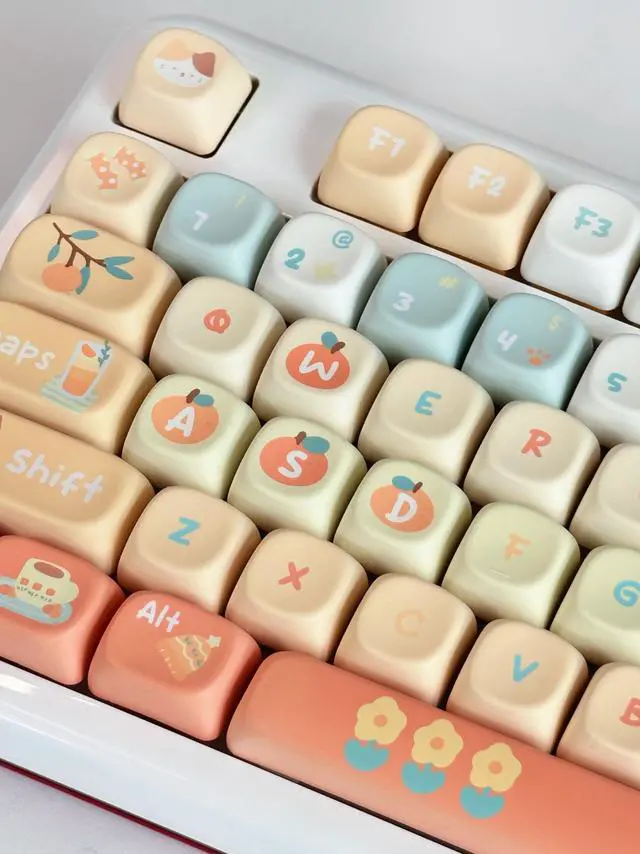 Alt view image 2 of 5 - Orange Soda - PBT Keycaps Set XOA Profile Cute Round Keycaps 131 Keys Custom Dye-Sublimation Keyboard Keycaps for 60% 65% 70% 75% 100% Cherry Gateron MX Switches Mechanical Keyboards (Keycaps Only)