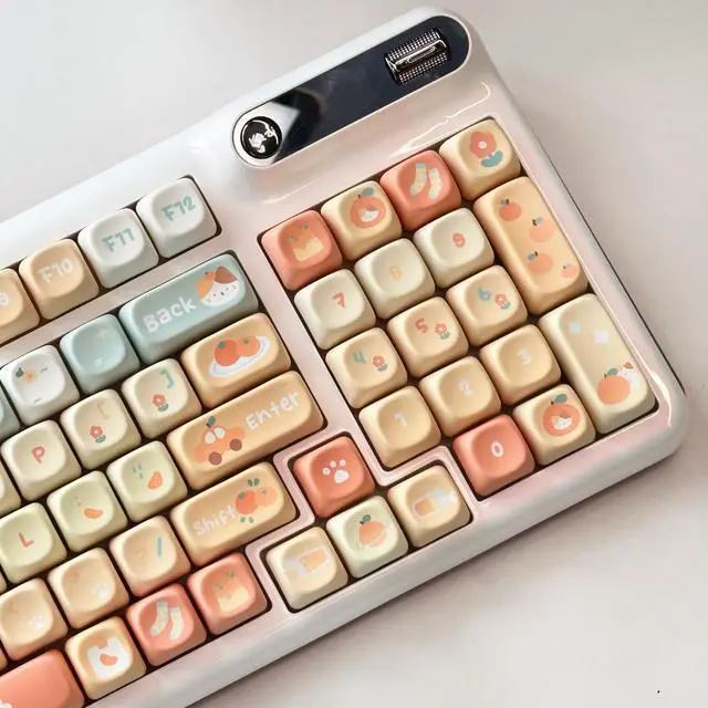 Alt view image 3 of 5 - Orange Soda - PBT Keycaps Set XOA Profile Cute Round Keycaps 131 Keys Custom Dye-Sublimation Keyboard Keycaps for 60% 65% 70% 75% 100% Cherry Gateron MX Switches Mechanical Keyboards (Keycaps Only)