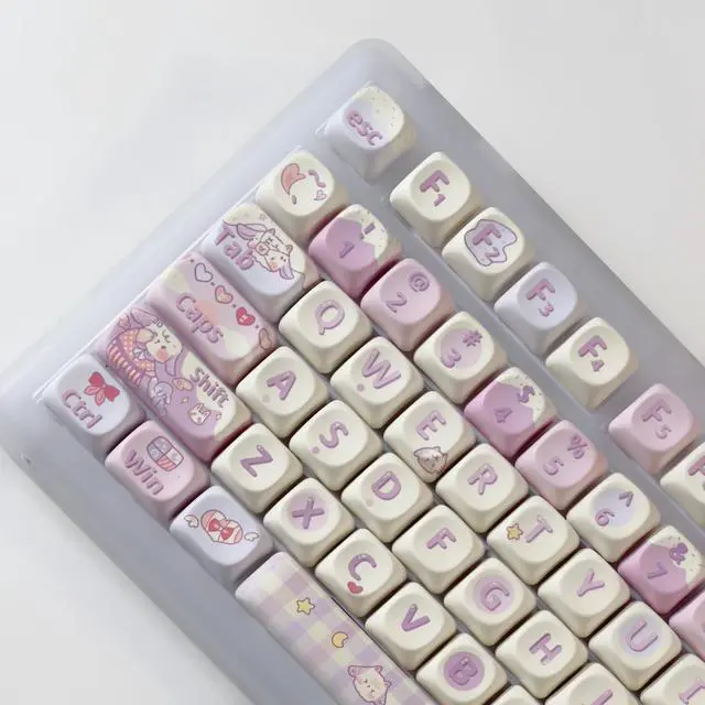 Alt view image 5 of 6 - Purple Love - PBT Keycaps Set XOA Profile Cute Round Keycaps 131 Keys Custom Dye-Sublimation Keyboard Keycaps for 60% 65% 70% 75% 100% Cherry Gateron MX Switches Mechanical Keyboards (Keycaps Only)