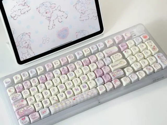 Alt view image 2 of 6 - Purple Love - PBT Keycaps Set XOA Profile Cute Round Keycaps 131 Keys Custom Dye-Sublimation Keyboard Keycaps for 60% 65% 70% 75% 100% Cherry Gateron MX Switches Mechanical Keyboards (Keycaps Only)
