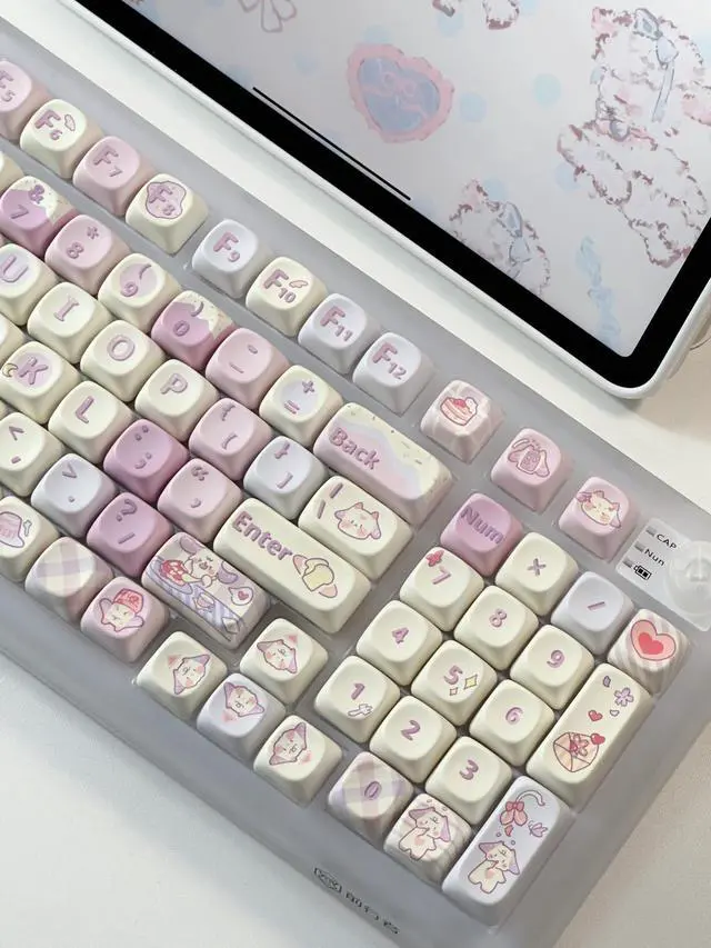 Alt view image 4 of 6 - Purple Love - PBT Keycaps Set XOA Profile Cute Round Keycaps 131 Keys Custom Dye-Sublimation Keyboard Keycaps for 60% 65% 70% 75% 100% Cherry Gateron MX Switches Mechanical Keyboards (Keycaps Only)
