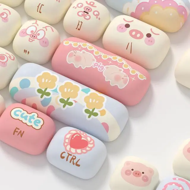 Alt view image 6 of 7 - Piggy Party - PBT Keycaps Set XOG Profile Cute Round Keycaps 138 Keys Custom Dye-Sublimation Keyboard Keycaps for 60% 65% 70% 75% 100% Cherry Gateron MX Switches Mechanical Keyboards (Keycaps Only)